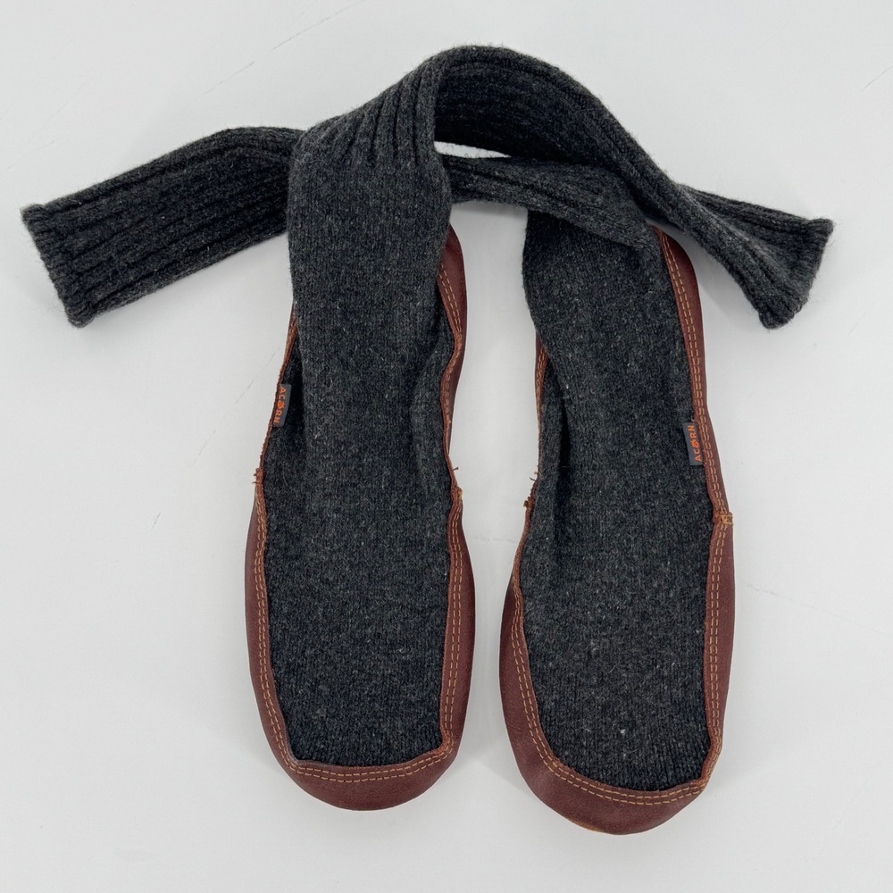 Acorn Original Slipper Socks Mens 10.5-11.5 Charcoal Wool Suede Sole Moccasin‎
